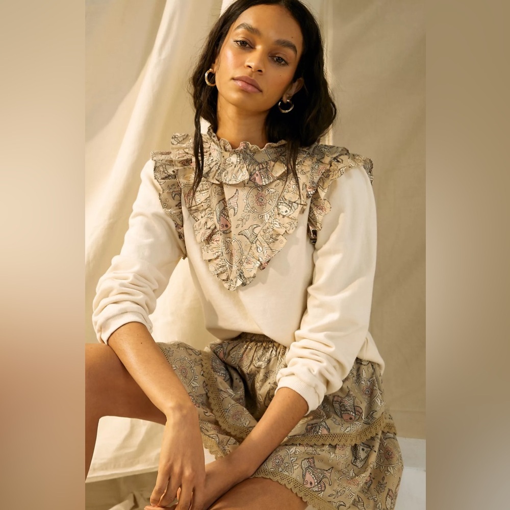 Anthropologie Let Me Be Isabella Ruffled Pullover